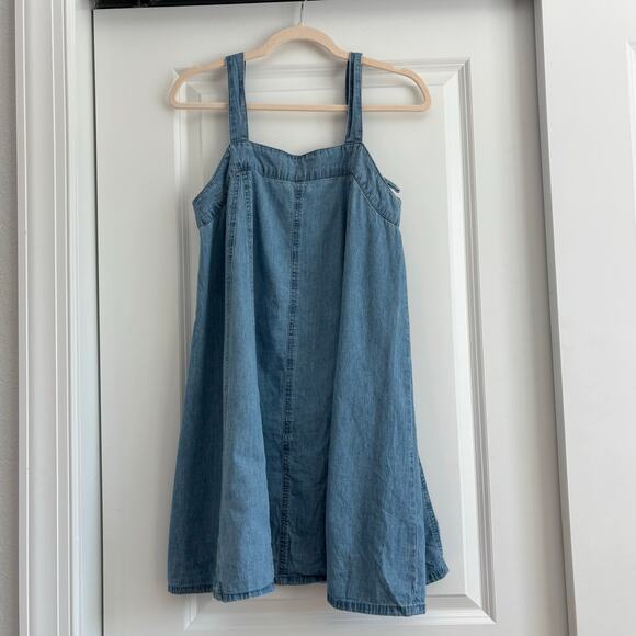 Tinsel Women’s Blue Chambray Swing Dress Sz M Square Neck Western Cotton - Picture 1 of 10